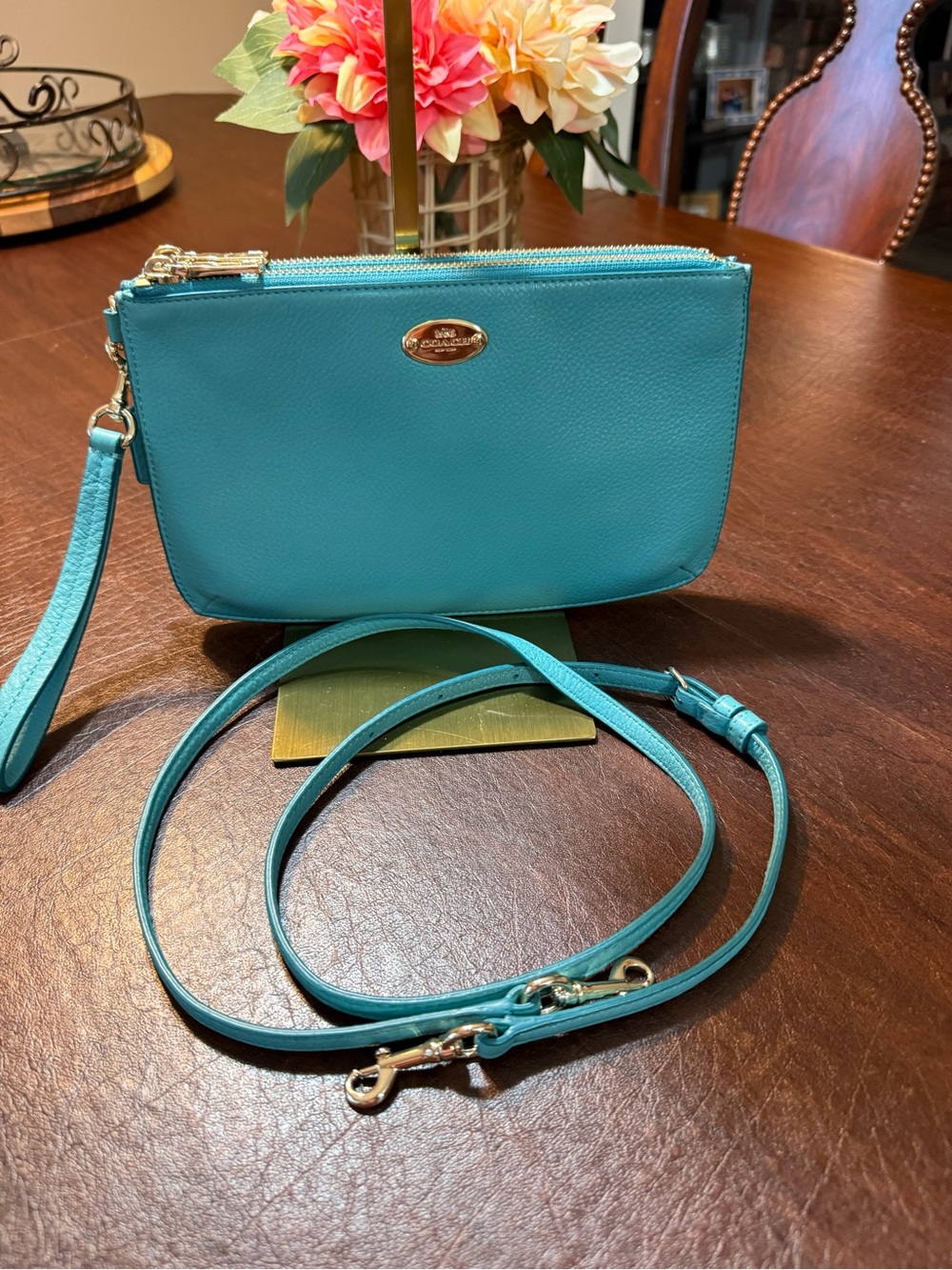 Coach Lyla Crossbody bag double zip teal F53157